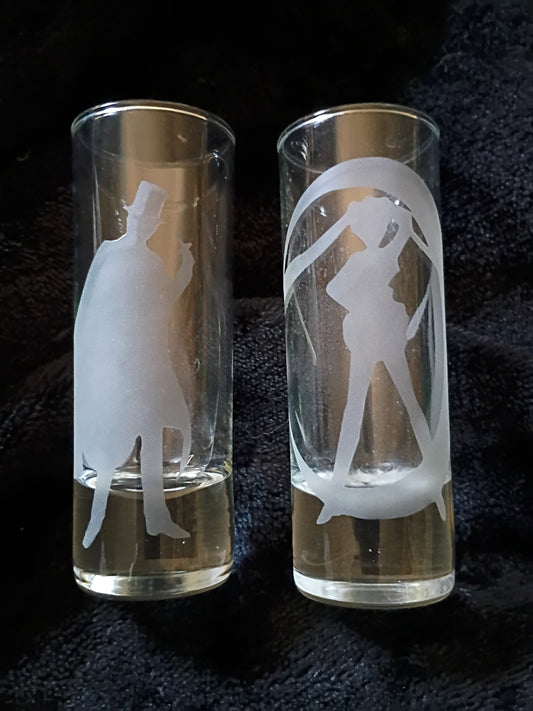 Curiosities: Sailor Moon and Tuxedo Mask etched shot glasses
